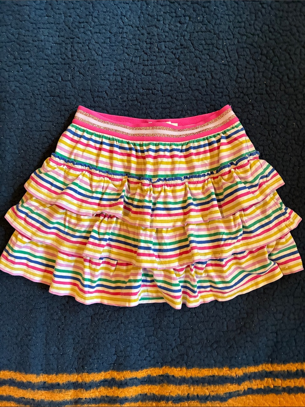 Boden Girls Pink Rainbow Stripe Tiered Skirt